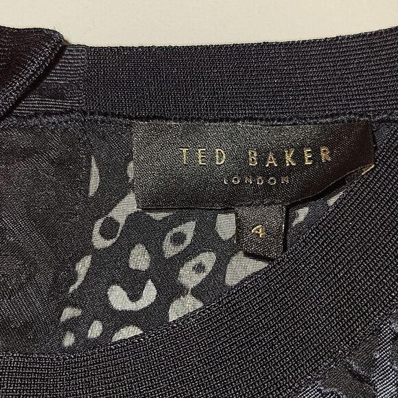 Ted Baker Navy Cheetah Animal Print Velvet Burnout Blouse Top 10US or 4 - Picture 5 of 9